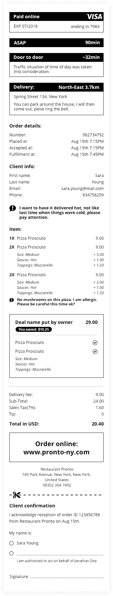 food ordering client receipt