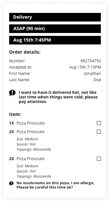 food ordering kitchen receipt